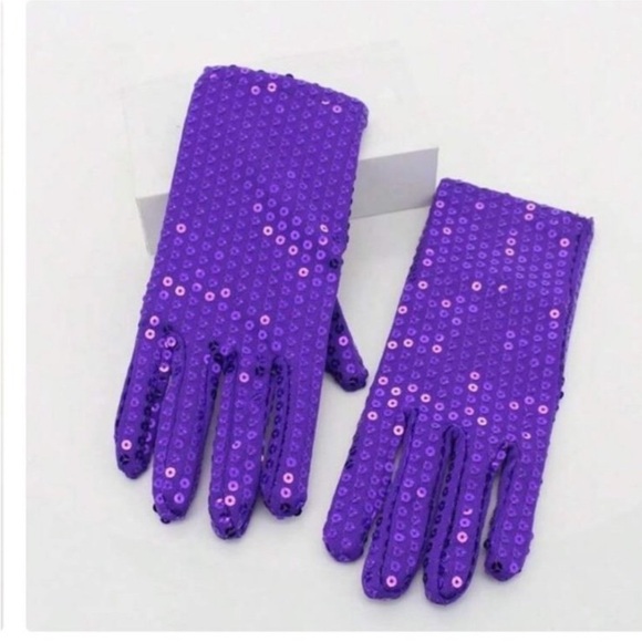 6 PC Purple Sequin Gloves and Accessories Set - Picture 2 of 10